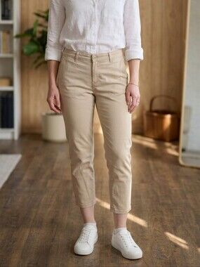 Calliope Beige Slim Fit Cropped Chino Pants Small